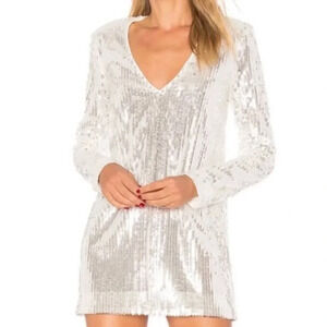 NWOT Majorelle Ash White Silver Sequin Mini Dress Long Sleeve Size Small